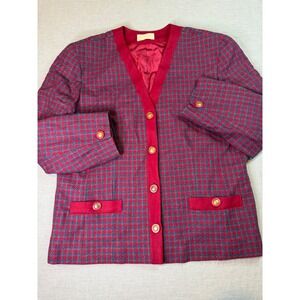 Pendleton Blazer Womens Sz 18 Red Houndstooth Wool Vintage Jacket Shoulder Pads